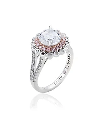 Suzy Levian New York Sterling Silver Cubic Zirconia Unique Double Halo Flower Proposal Ring