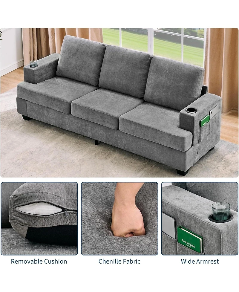 gaomon 89" 3-Seater Sofa, Chenille Couch with Deep Seat