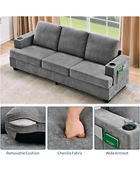 gaomon 89" 3-Seater Sofa, Chenille Couch with Deep Seat