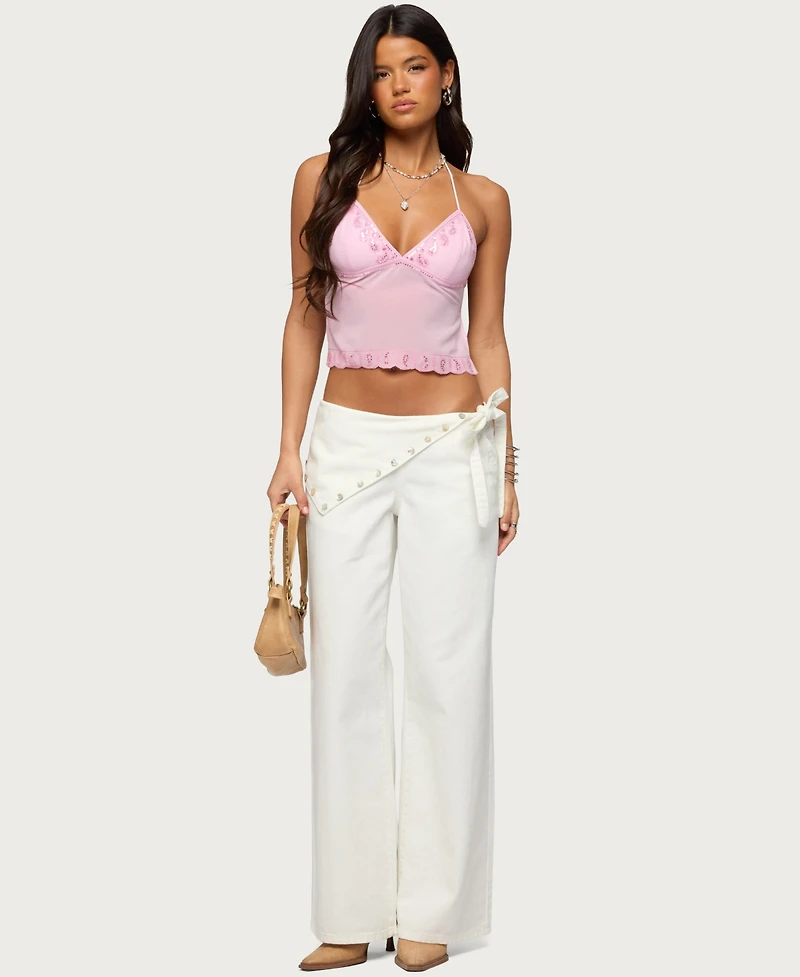 Edikted Women's Allise Backless Sequin Halter Top