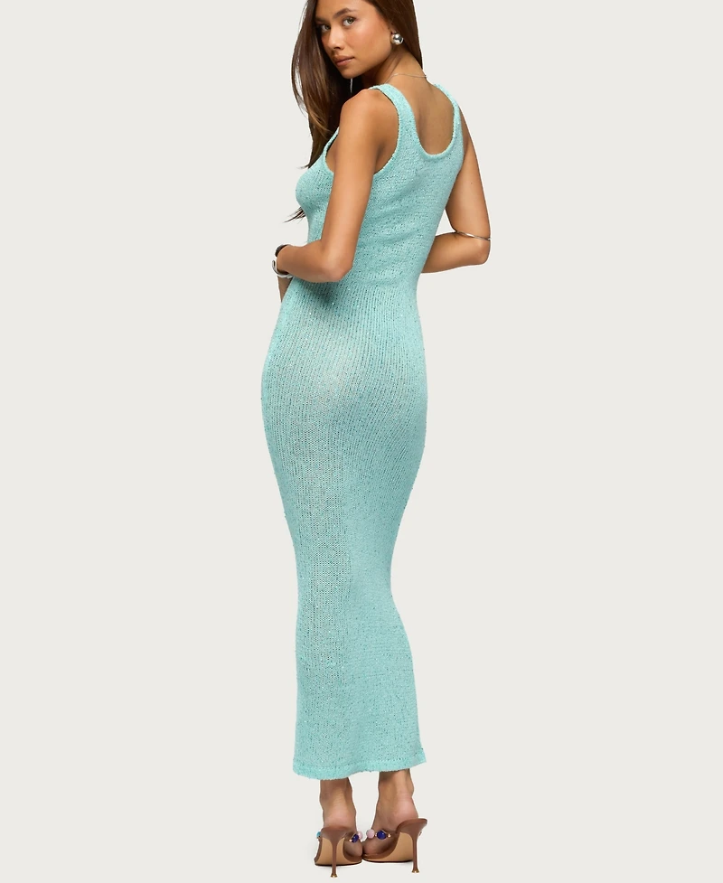 Edikted Women's Abby Sequin Sheer Knit Maxi Dress
