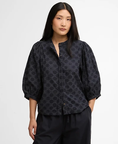 Barbour Women's Layla Broderie Anglaise Concealed Placket Top