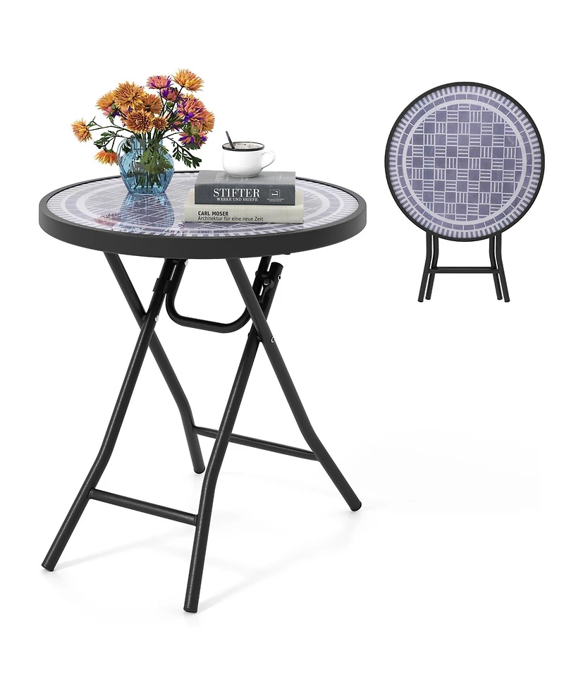 Sugift 18 Inch Folding Side Table Patio Round Compact Coffee Table