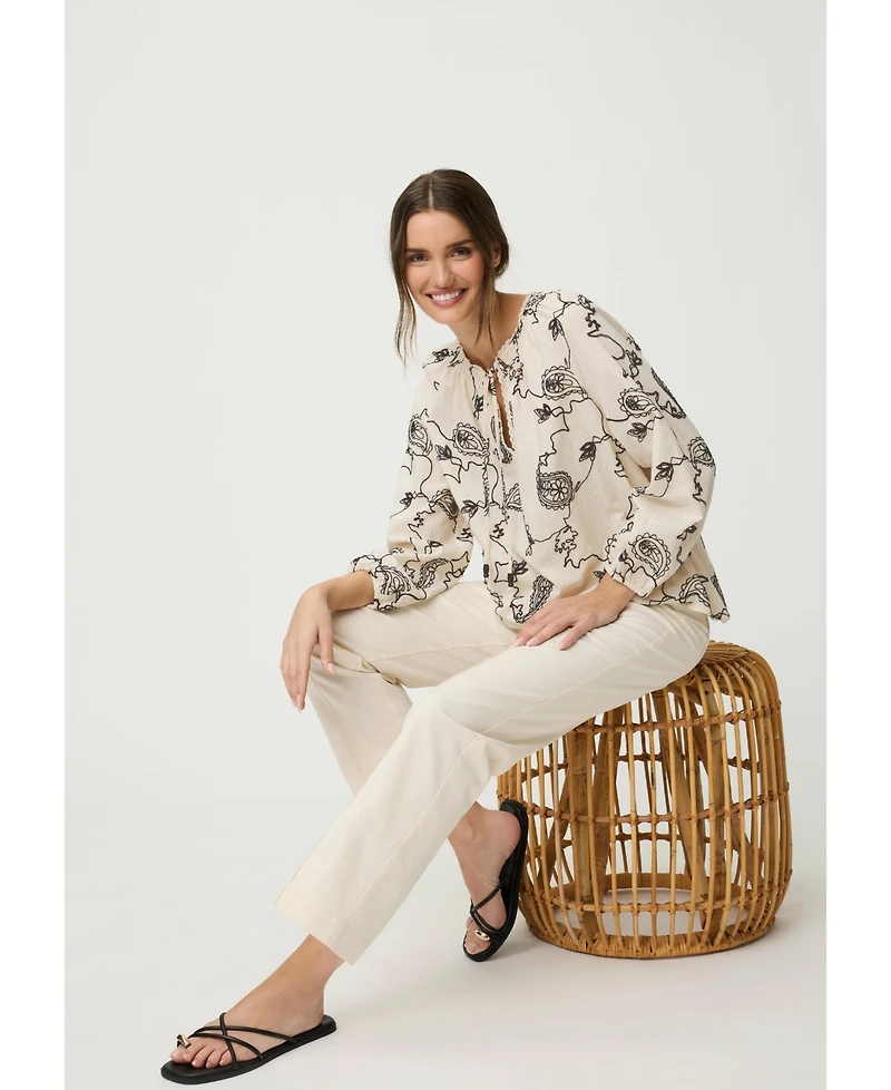 Olsen Women's Embroidered Tunic Blouse