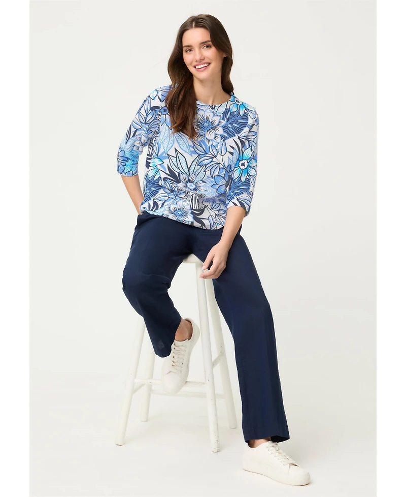 Olsen Women's Floral Rib Knit Jersey Top