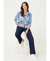 Olsen Women's Floral Rib Knit Jersey Top