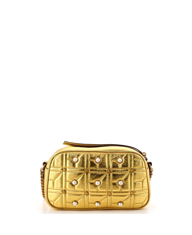 Pre-Owned Gucci Small Pearly Gg Marmont Shoulder Bag Embellished Matelasse Leather