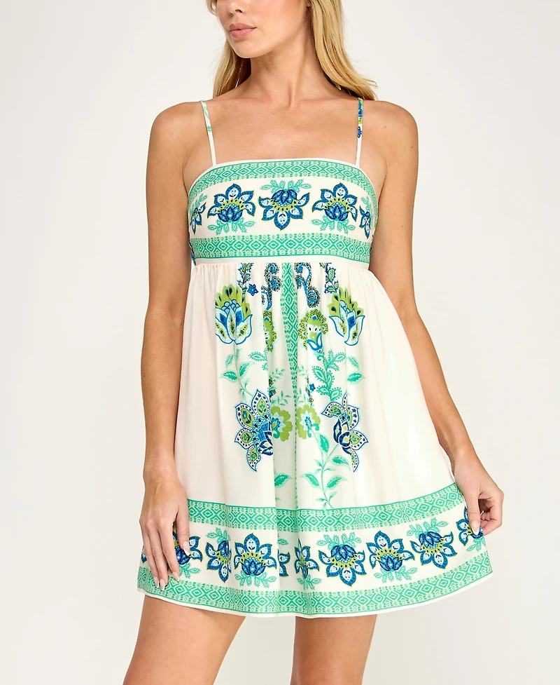 Row A Women's Sleeveless Tie Back Border Printed Dress