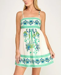 Row A Women's Sleeveless Tie Back Border Printed Dress