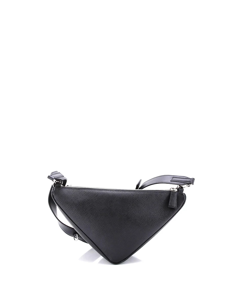 Pre-Owned Prada Double Triangle Logo Zip Shoulder Bag Saffiano Leather and Leather