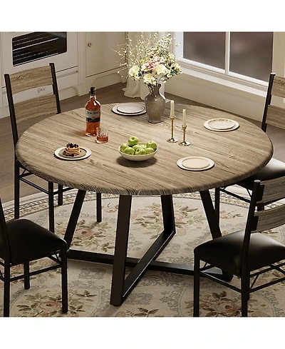 gaomon Round Dining Table Set for 4, 5 Piece Circle 43.31" Wooden Kitchen Dinner Table and Chairs Set for 4-6, w/ 4 Unpholster Chairs