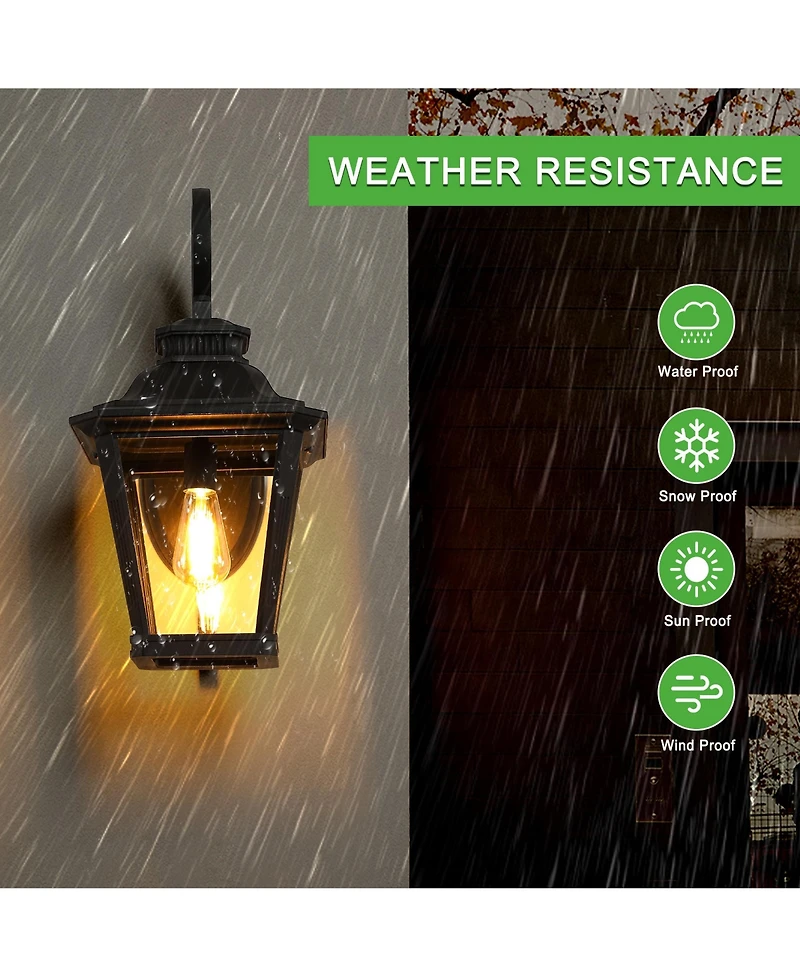 Flynama 14" Outdoor Wall Lanterns 2-Pack, Waterproof Wall Sconce with Clear Glass Panels, Patio, Garden