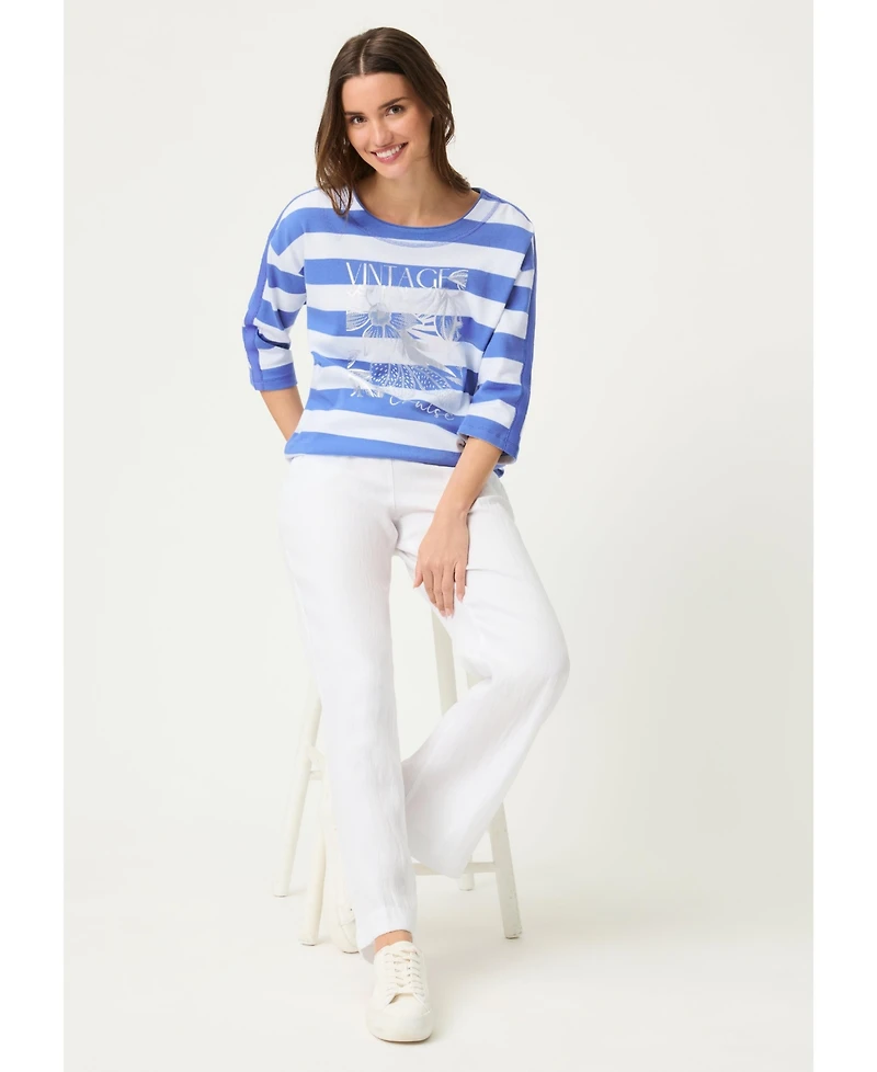 Olsen Women's Stripe and Placement Print Jersey Top
