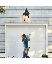 Flynama 21"(H) -Pack Outdoor Wall Lantern Light – Modern Metal and Clear Glass Sconce for Porch, Patio