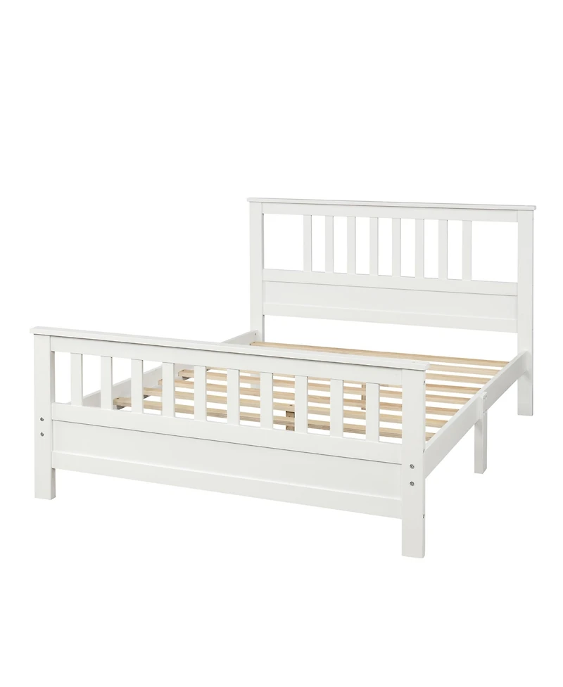 flynama Full Size Wood Platform Bed Headboard Footboard 10 Wood Slats No Box Spring