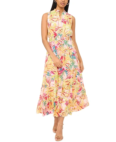 Msk Women's Tie Neck Tiered Maxi Dress