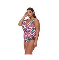 Profile by Gottex Women's V-Neck Surplice Ruffle One Piece