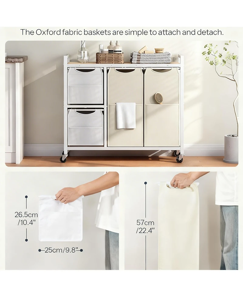 Yigii Laundry Sorter shelve with Hamper Wheels Rolling Basket Pull-out Detachable Bags