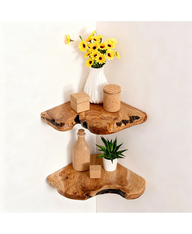Yigii Corner Floating Shelves Cedar Wood Rustic Set of 2