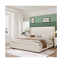 gaomon Upholstered Platform Bed Frame with Storage Drawers, Easy Assembly, Corduroy Wingback with Headboard and Footboard