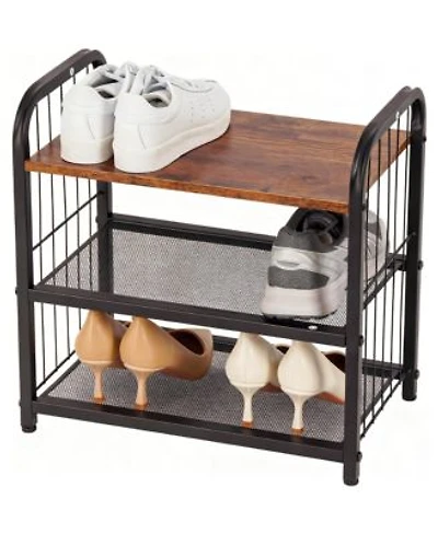 Yigii Shoe Rack 5 Tier Metal Mesh Shelves Wooden Heavy Duty Storage