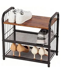 Yigii Shoe Rack 5 Tier Metal Mesh Shelves Wooden Heavy Duty Storage
