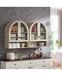 Yigii Arched Wall Cabinet Wide Adjustable Shelves Glass Doors Over Toilet Storage