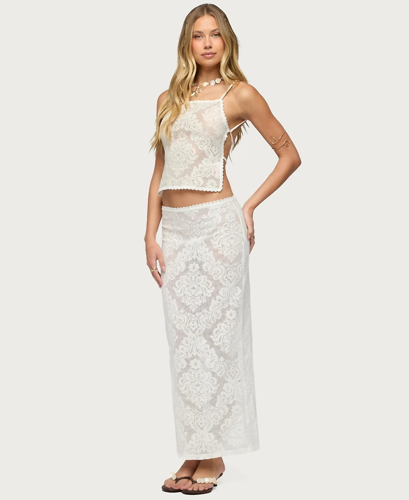 Edikted Women's Violette Sheer Lace Maxi Skirt