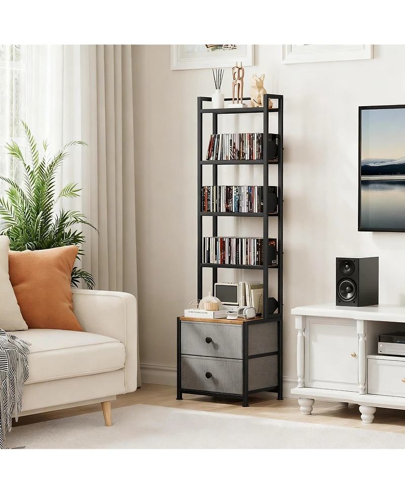 Yigii 5-Tier Organizer Shelf Adjustable Book Stoppers Fabric Drawers Living Room Office