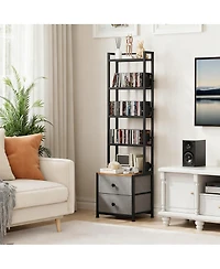 Yigii 5-Tier Organizer Shelf Adjustable Book Stoppers Fabric Drawers Living Room Office