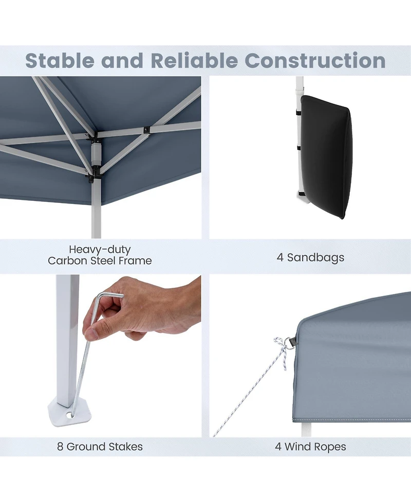 Gymax 10 X Ft Pop up Canopy Tent w/ 4 Sidewalls Wheeled Bag Sandbags 8 Stakes