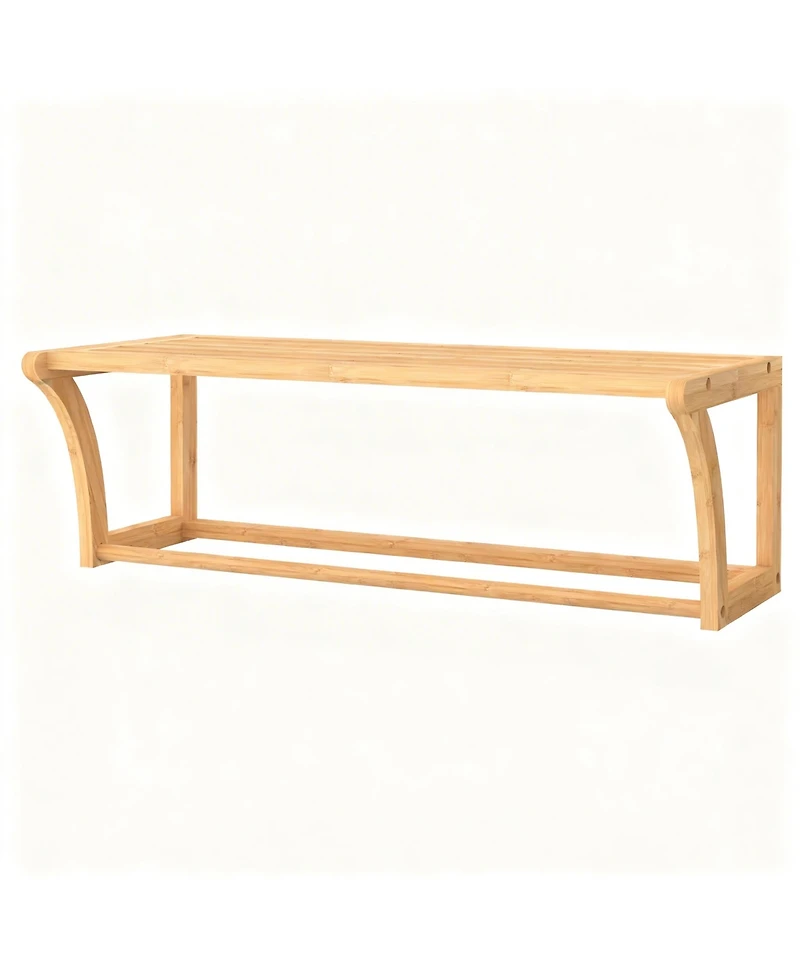 Yigii Bamboo Wall Shelf With Towel Bar Ventilated Storage Rack