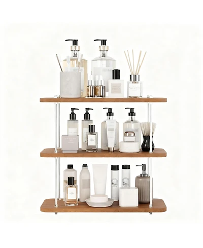 Yigii 3-Tier Adjustable Wood Iron Vanity Storage Shelf Kitchen