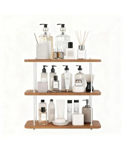 Yigii 3-Tier Adjustable Wood Iron Vanity Storage Shelf Kitchen