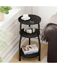 Yigii Small Round Side Table 3-Tier Storage Shelf Slim Sofa Nightstand