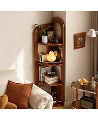 Yigii Poplar Wood Corner Bookshelf 4-Tier 64" Tall Mid Century Modern