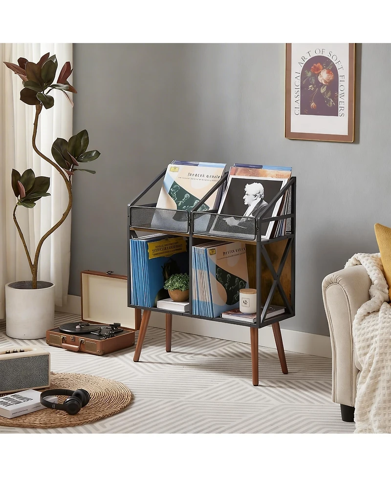 Yigii Vinyl Record Storage Holder shelf 250 Lp Wooden Display Table