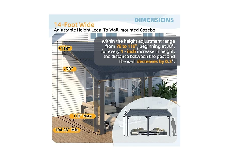 Aecojoy 14x10 Outdoor Hardtop Gazebo Adjustable Height Pergola for Patio