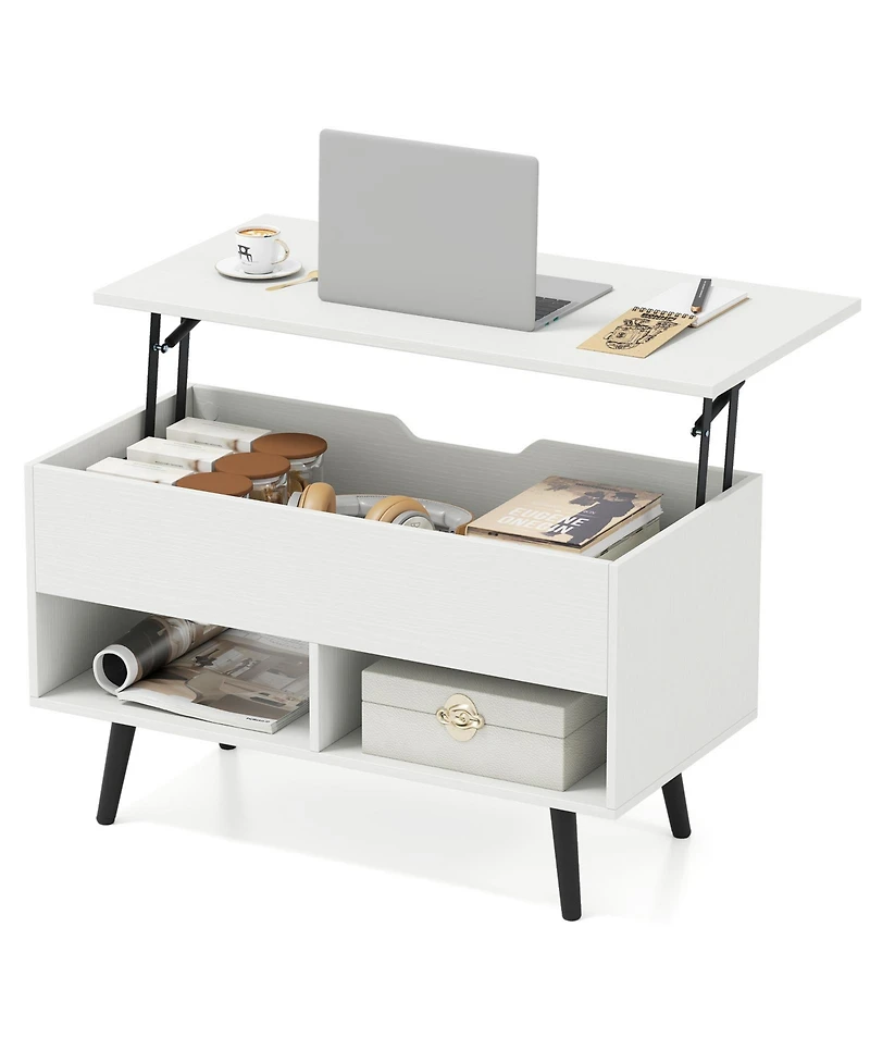 Sugift 31.5 Inch Lift-Top Coffee Table with Hidden Storage and 2 Open Shelves