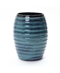 LuxenHome 17.7" Tall Ceramic Planter Pot for Indoor Outdoor Plants with Ribbed Texture, Large Garden Plant Pots with Drainage Hole, Blue