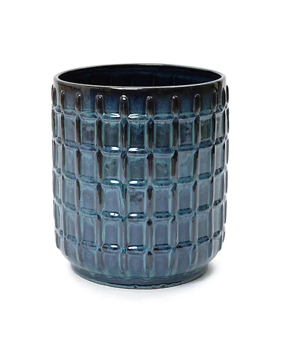 LuxenHome 14" Tall Ceramic Planter Pot for Indoor Outdoor Plants with Geometric Texture, Large Garden Plant Pots with Drainage Hole