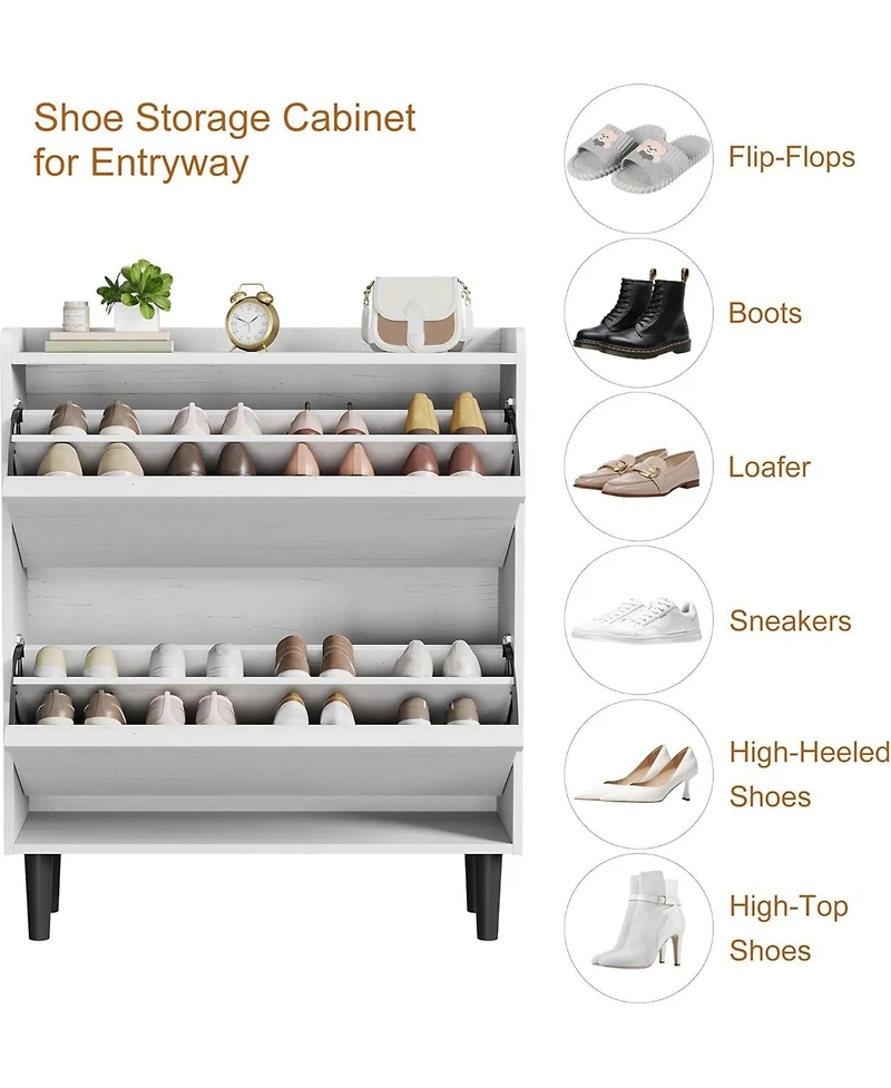 Homfan Shoe Cabinet with 2 Flip Drawers, Hidden Shoe Storage Organizer for Entryway, Wooden Shoe Rack