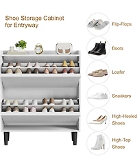 Homfan Shoe Cabinet with 2 Flip Drawers, Hidden Shoe Storage Organizer for Entryway, Wooden Shoe Rack