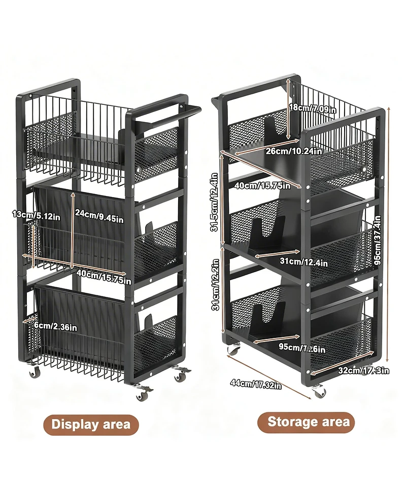 Yigii Heavy-Duty Double-Sided Book Cart with Silent Wheels and 3 Magnetic Shelves