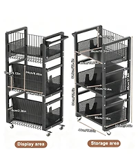 Yigii Heavy-Duty Double-Sided Book Cart with Silent Wheels and 3 Magnetic Shelves