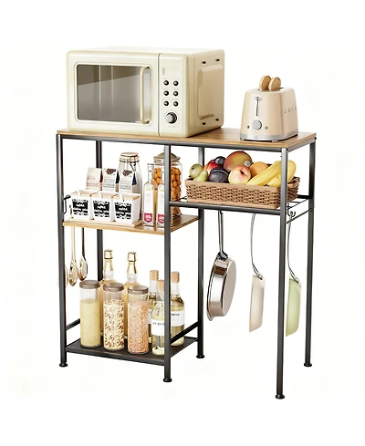 Yigii Microwave Stand Coffee Bar 3 Shelves 6 Hooks Kitchen Storage Organizer