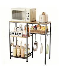 Yigii Microwave Stand Coffee Bar 3 Shelves 6 Hooks Kitchen Storage Organizer