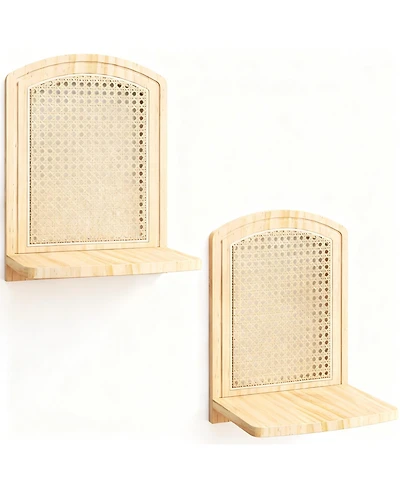 Yigii Wood Wicker Wall Shelf Boho Decor Display