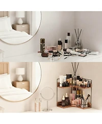 Yigii 2-Tier Wooden Corner Shelf Bathroom Counter Organizer Vanity Makeup Storage