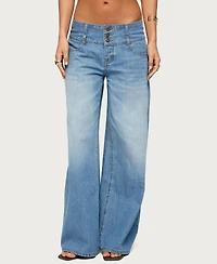 Edikted Women's Wide Waistband Low Rise Baggy Jeans